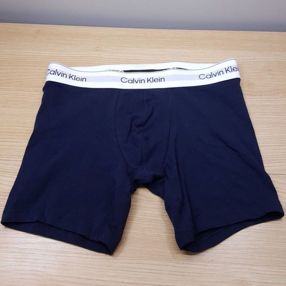CALVIN KLEIN Boxer Briefs Mens Small Solid Blue Cotton Blend Classic Fit Logo